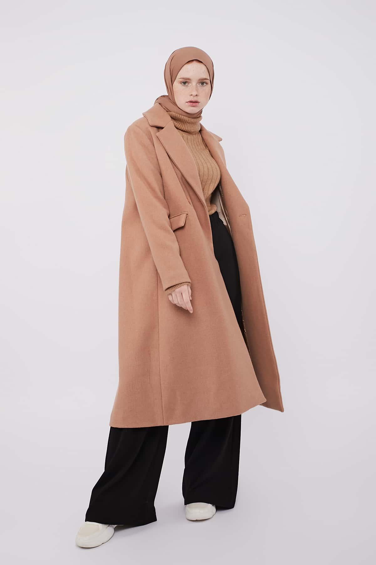 Double-Breasted Boyfriend Coat in French Beige Color