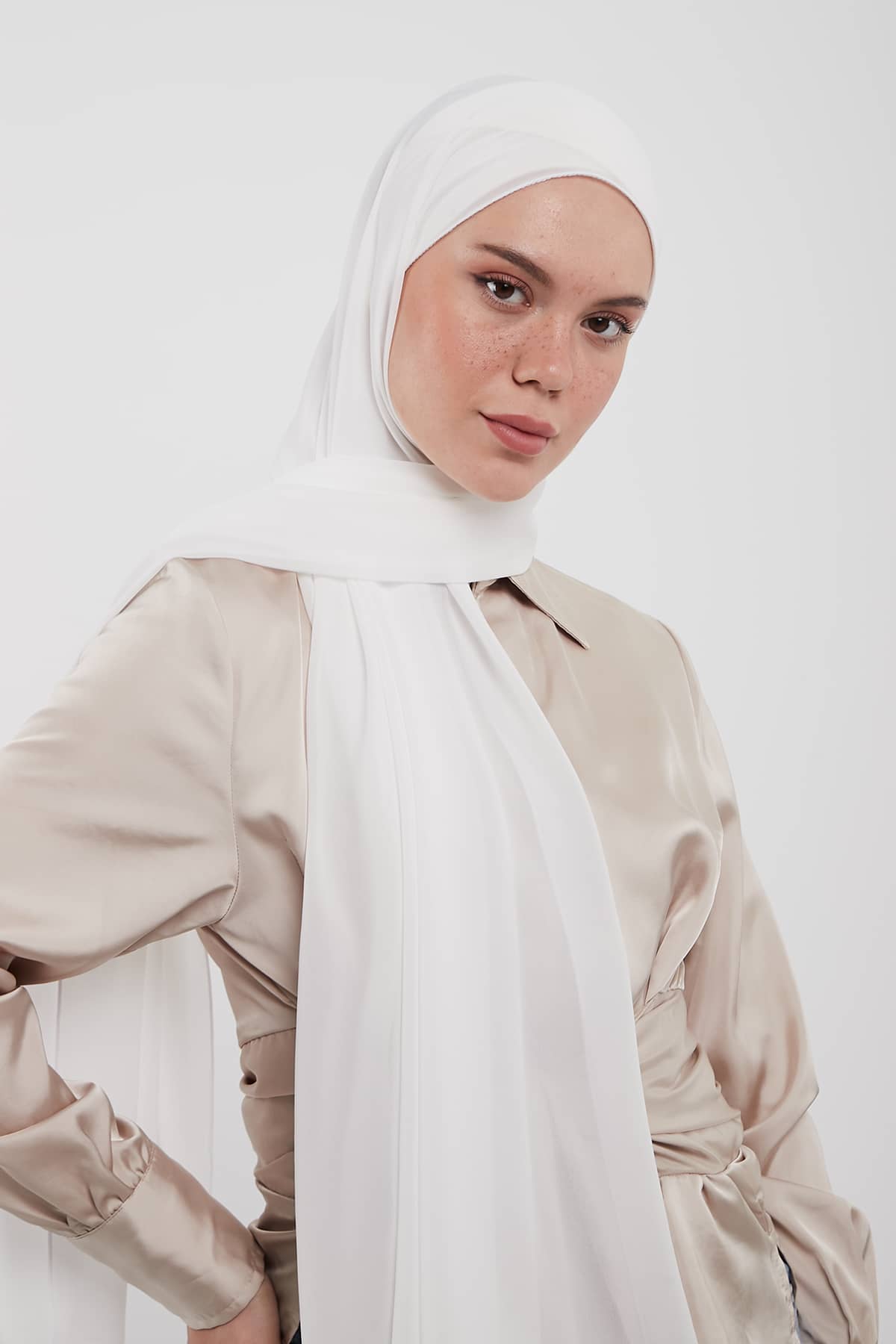 Chiffon Hijab in White  Color