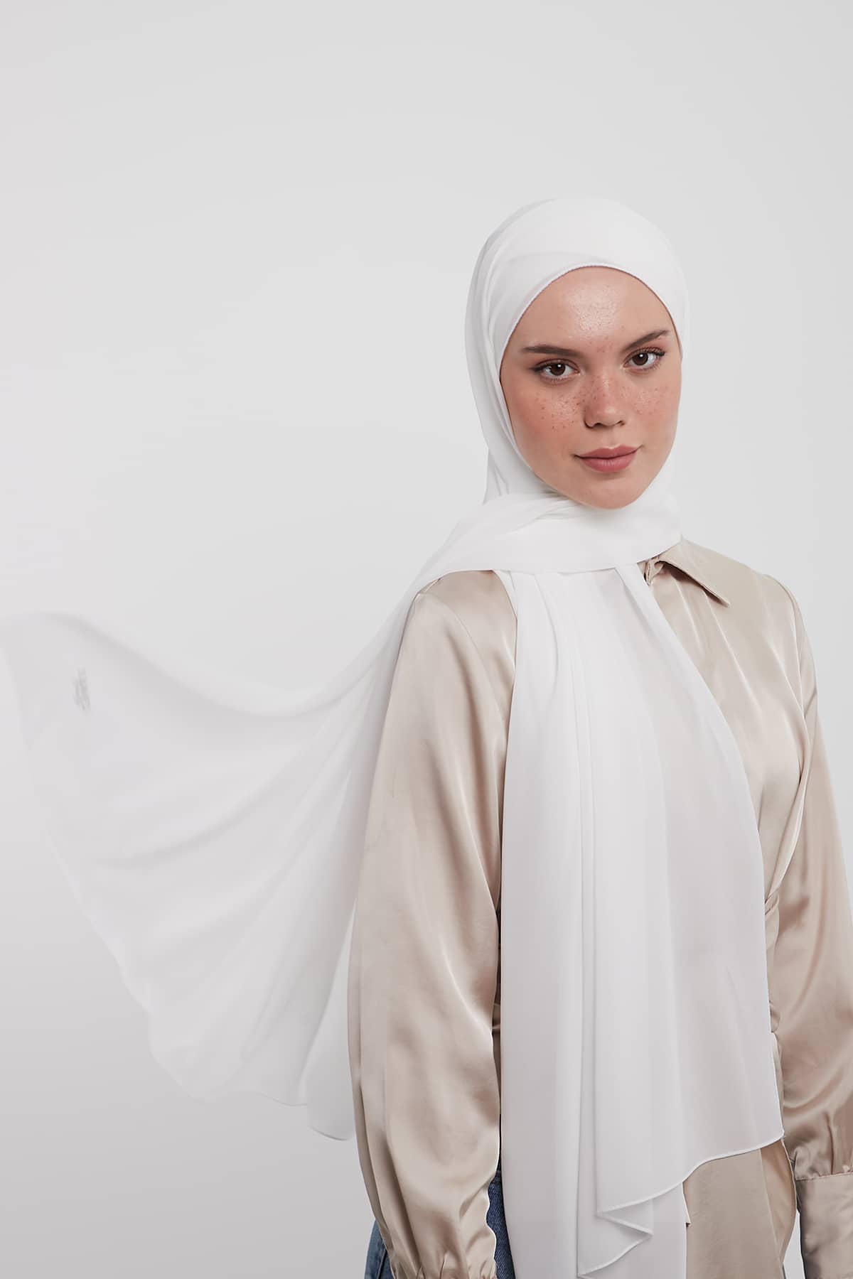 Chiffon Hijab in White  Color