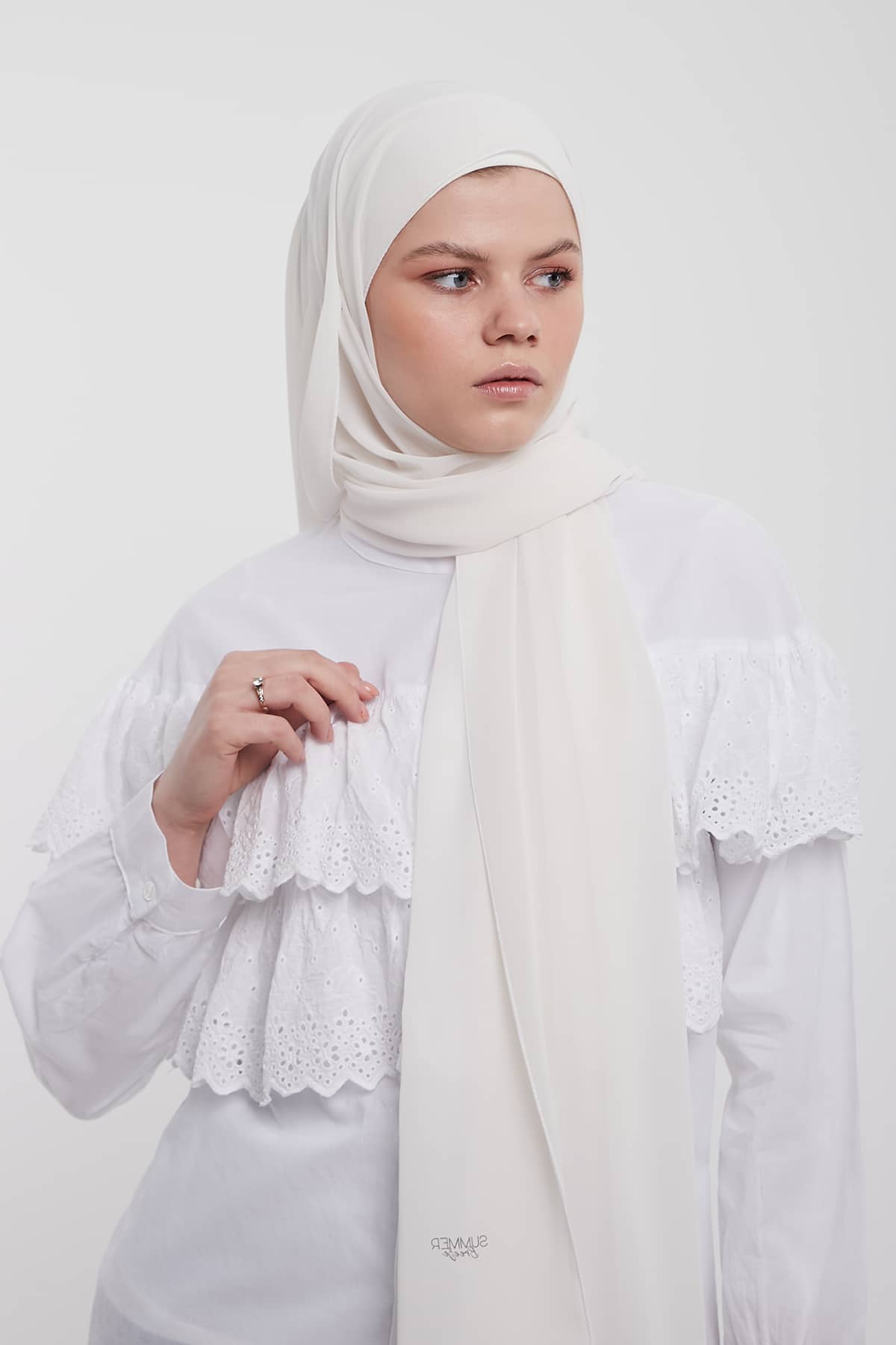 Chiffon Hijab in Off-White  Color