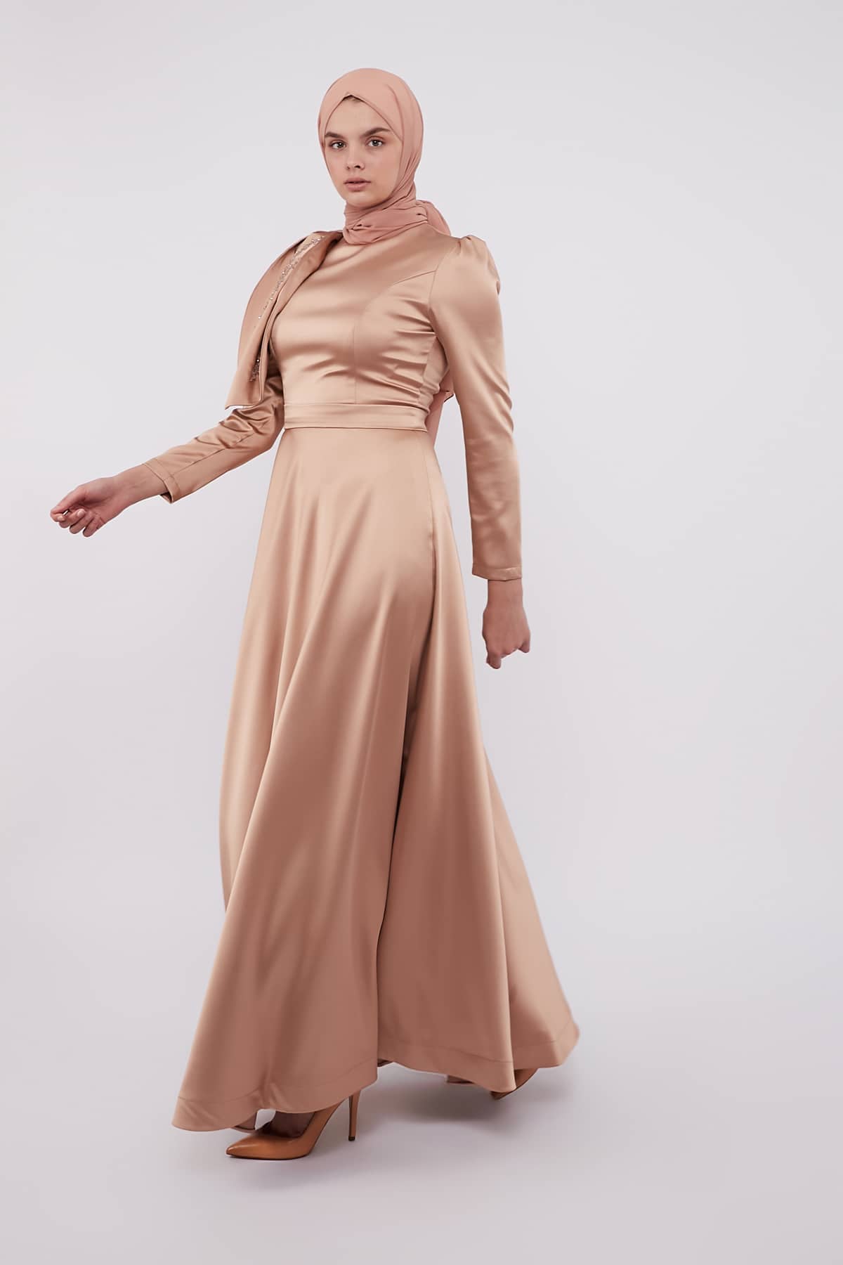 Side Leaf Gown in French Beige Color