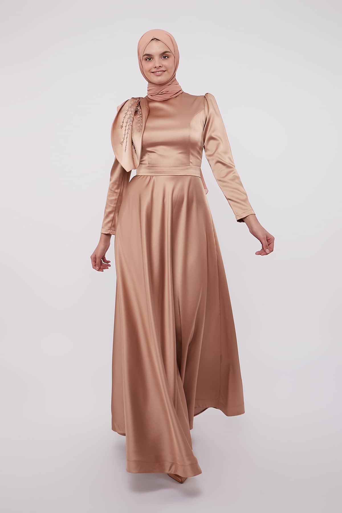 Side Leaf Gown in French Beige Color