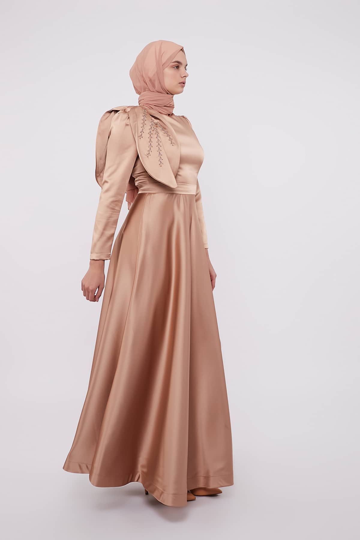 Side Leaf Gown in French Beige Color