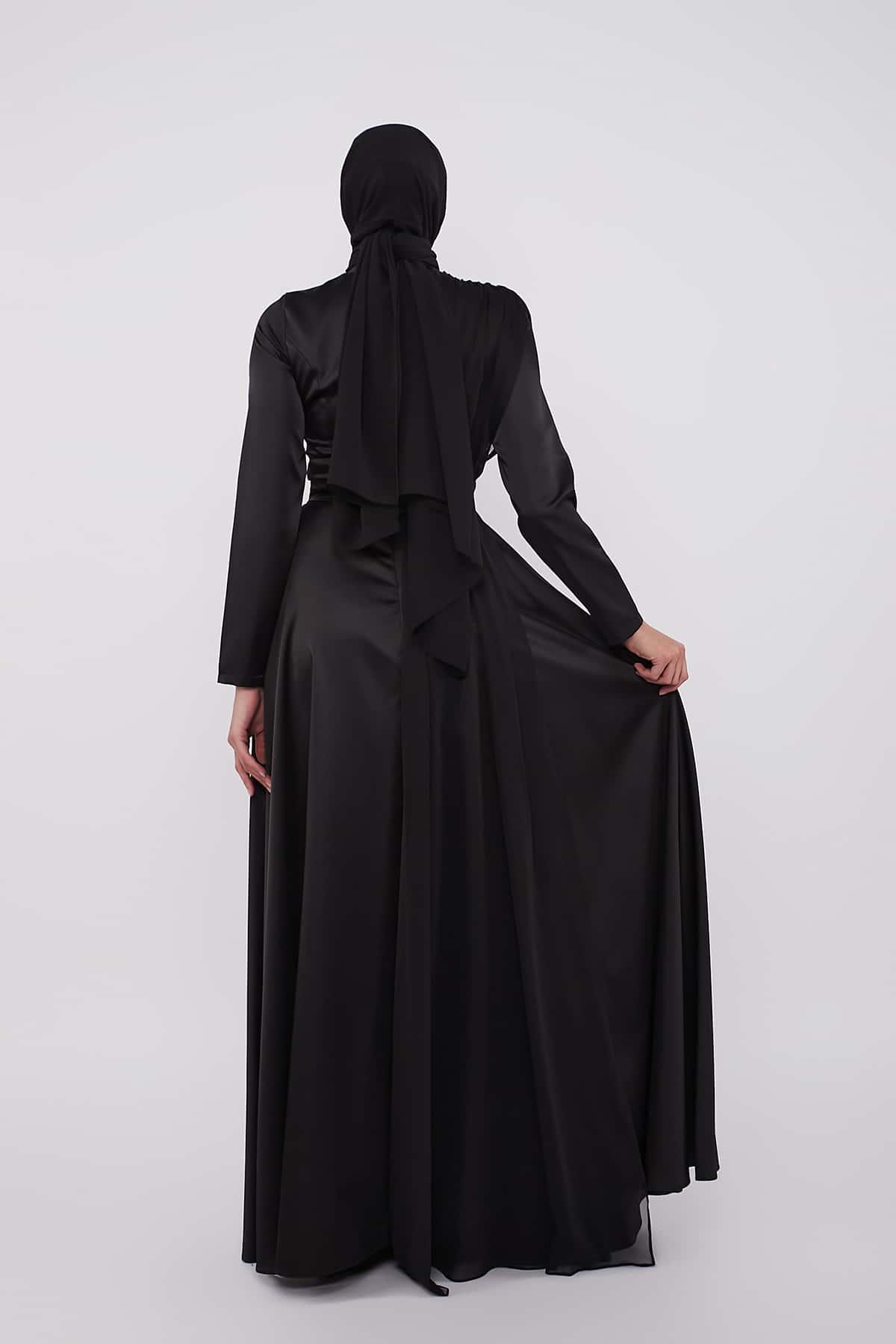 Evening Belted Dress in Black Color