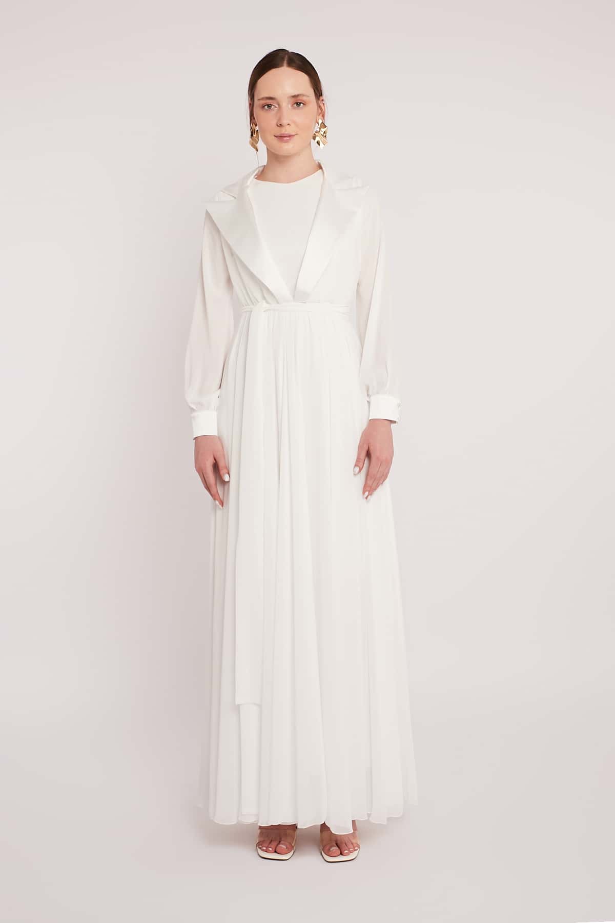 Maxi Belted Gown in White Color