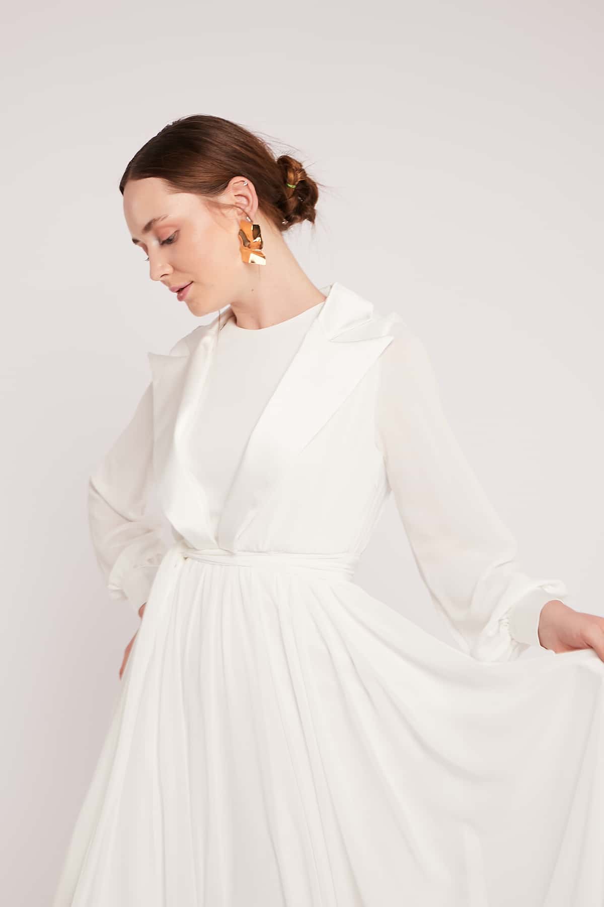 Maxi Belted Gown in White Color