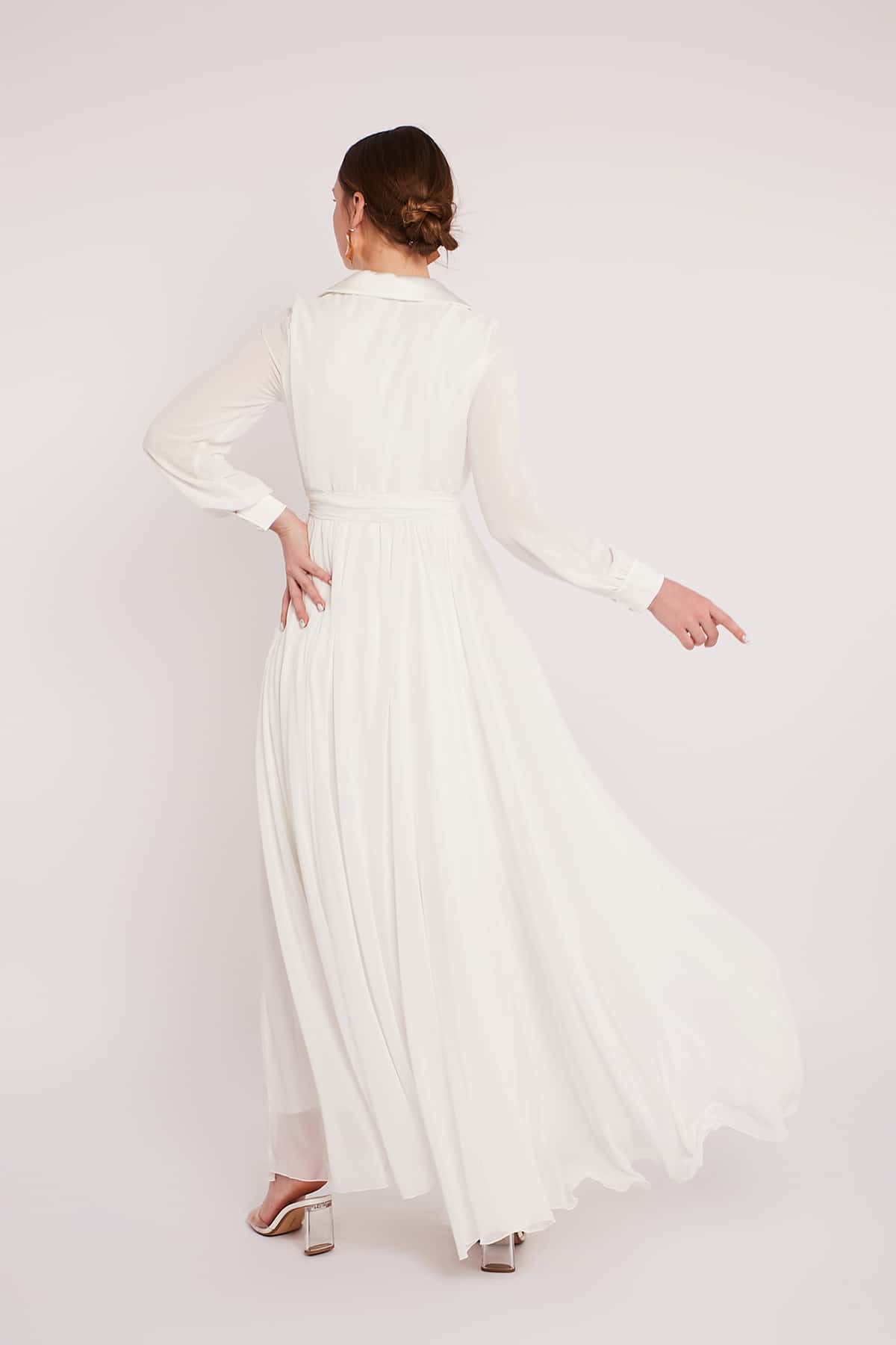 Maxi Belted Gown in White Color