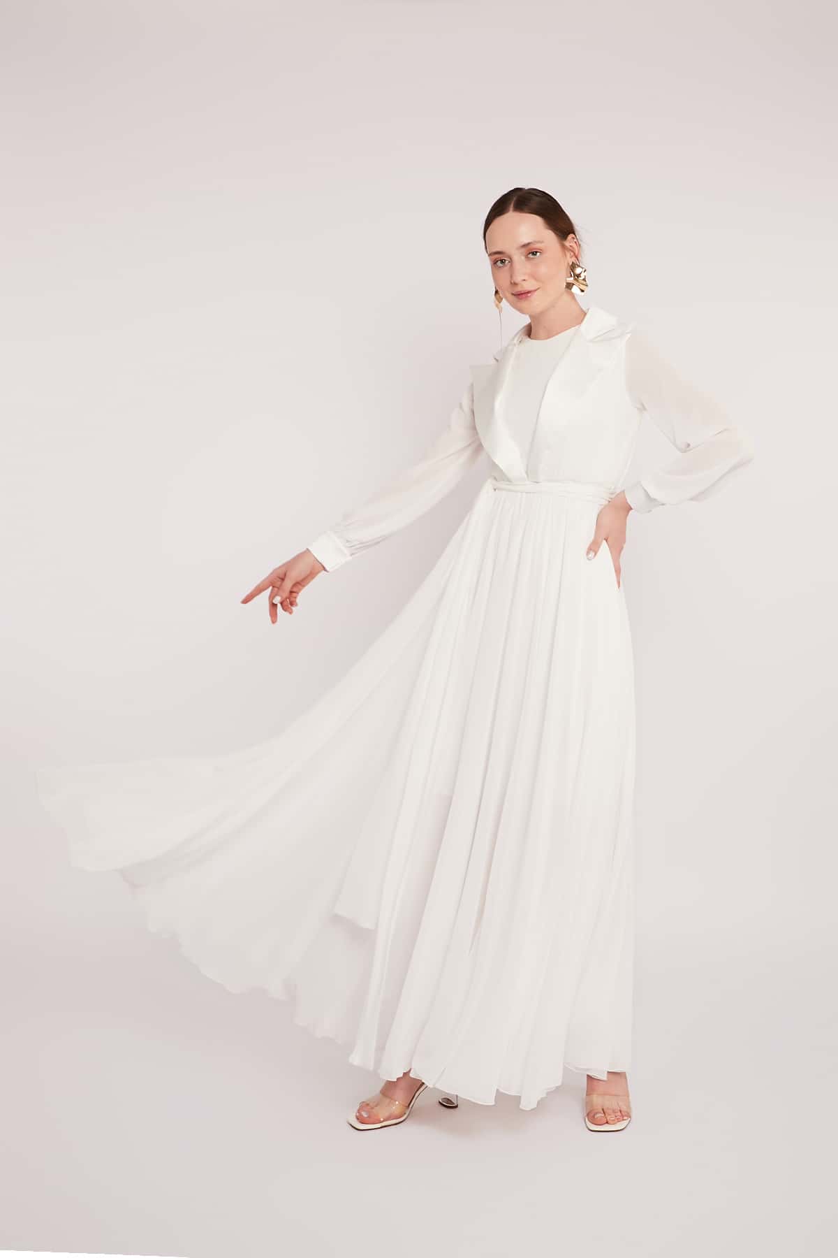 Maxi Belted Gown in White Color